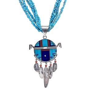Rare Ray Tracey Knifewing Navajo Sterling Silver Pendant & Turquoise Necklace